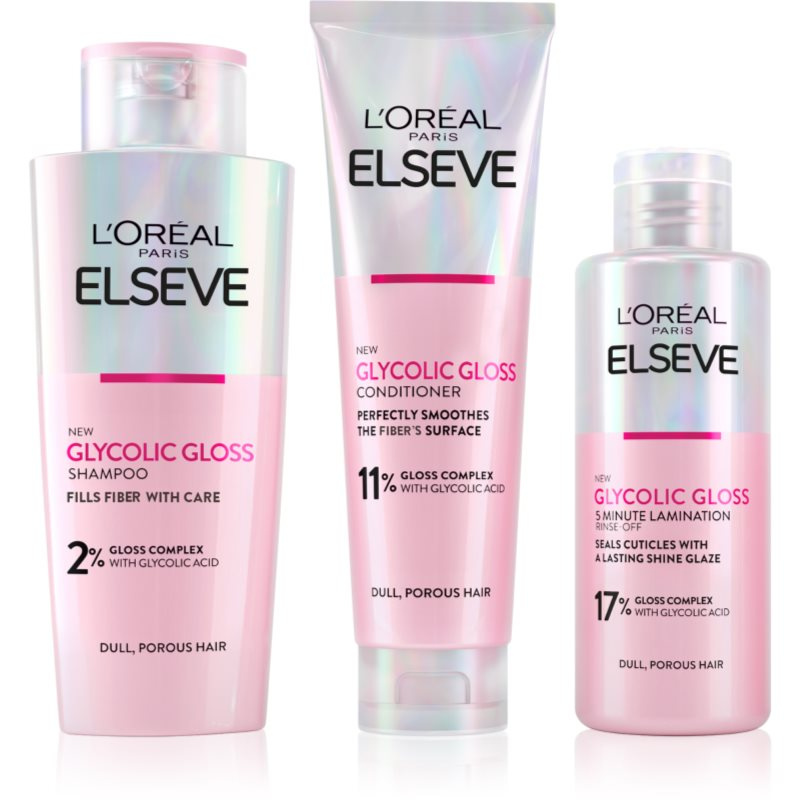 L’Oréal Paris Elseve Glycolic Gloss výhodné balení na vlasy 3 ks