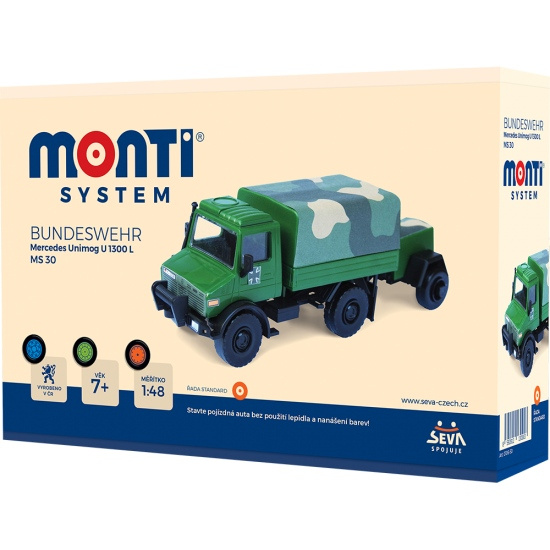 Stavebnice Monti System MS 30 Bundeswehr Mercedes Unimog 1:48 v krabici 22x15x6cm