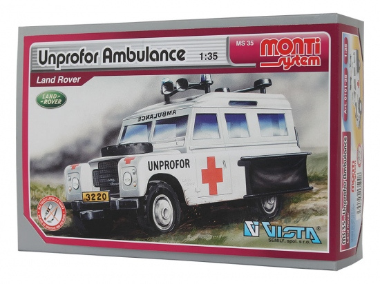 Stavebnice Monti System MS 35 Unprofor Ambulance Land Rover 1:35 v krabici 22x15x6cm