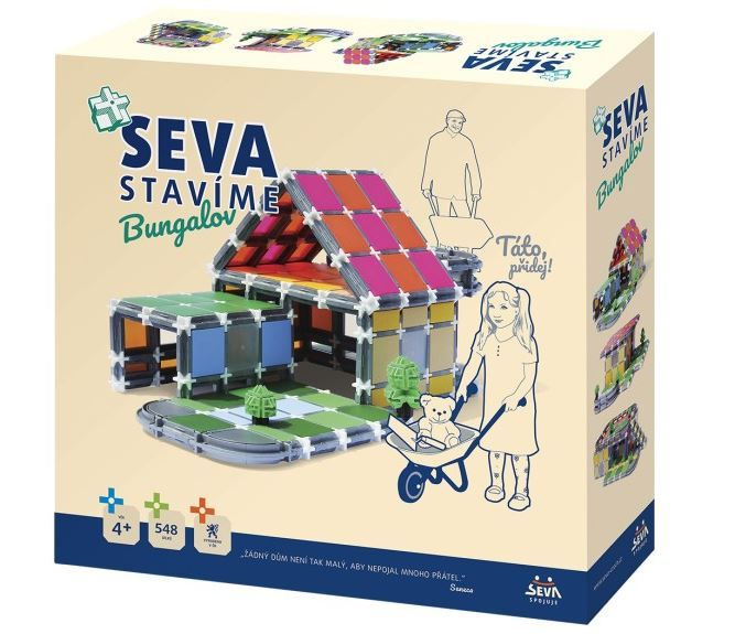Stavebnice SEVA STAVÍME Bungalov plast 548 dílků v krabici 35x33x7cm