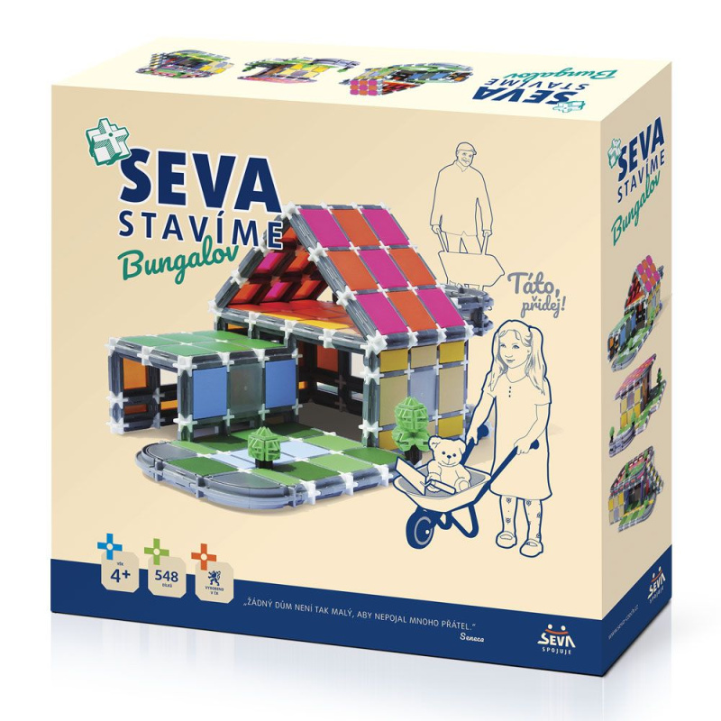 Stavebnice SEVA STAVÍME Bungalov plast 548 dílků v krabici 35x33x7cm