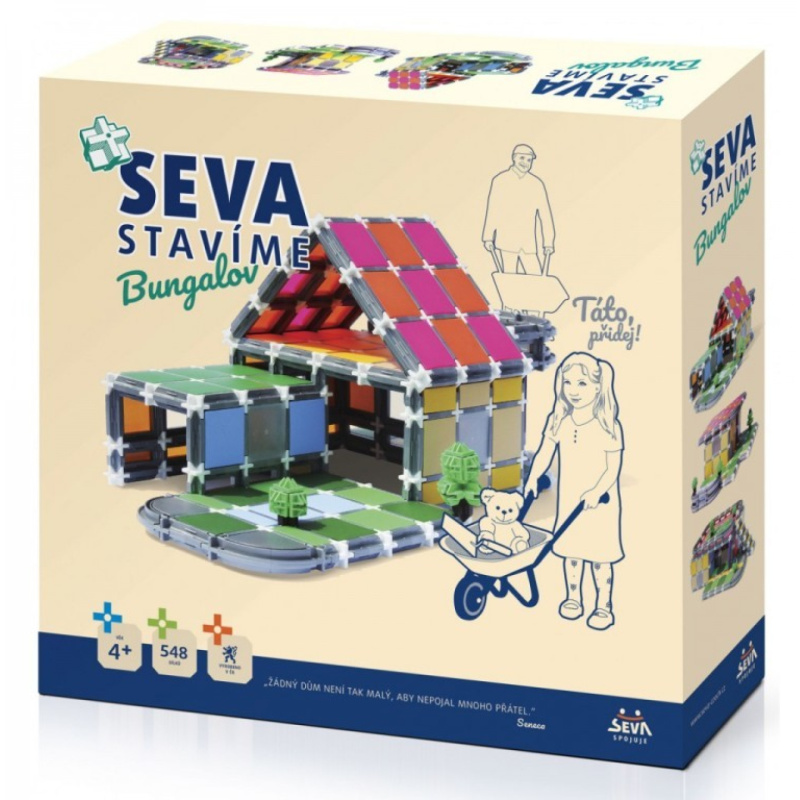 Stavebnice SEVA STAVÍME Bungalov plast 548 dílků v krabici 35x33x7cm