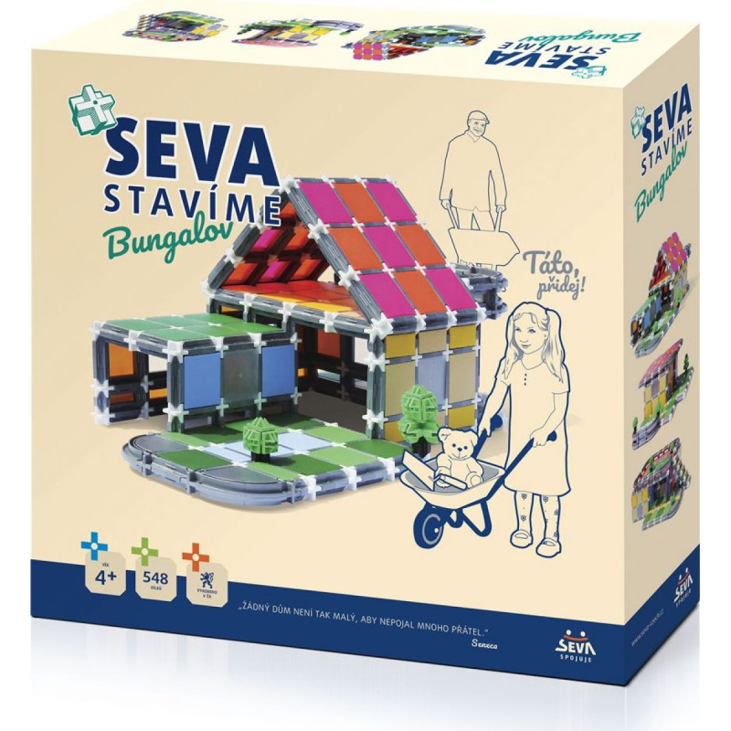 Stavebnice SEVA STAVÍME Bungalov plast 548 dílků v krabici 35x33x7cm