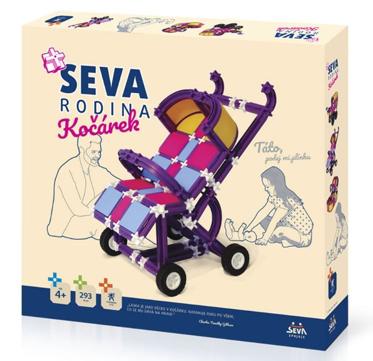 Stavebnice SEVA RODINA Kočárek plast 293 dílků v krabici 35x33x5cm 4+