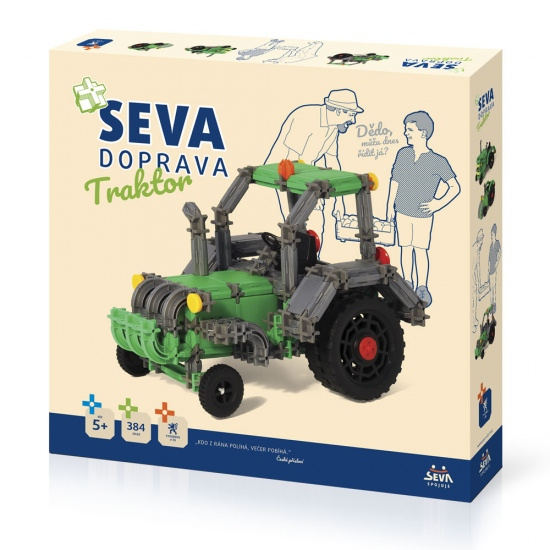 Stavebnice SEVA DOPRAVA Trakor plast 384 dílků v krabici 35x33x5cm 5+