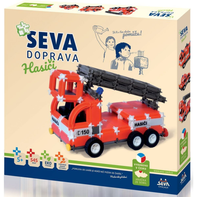 Stavebnice SEVA DOPRAVA Hasiči plast 545 dílků v krabici 35x33x5cm
