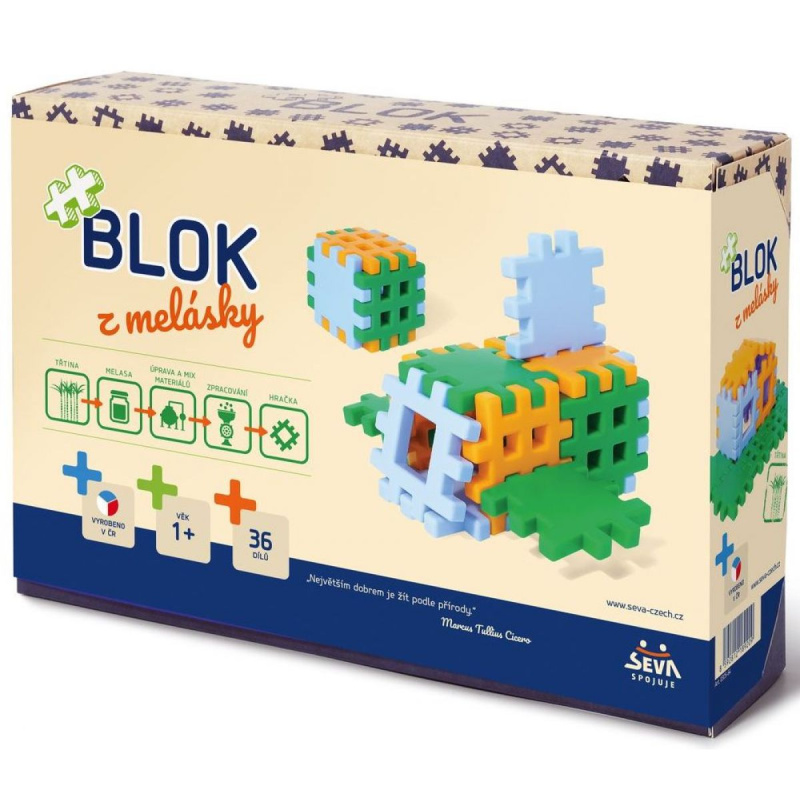 Stavebnice BLOK z melásky 36ks v krabici 22x15x6cm 12m+