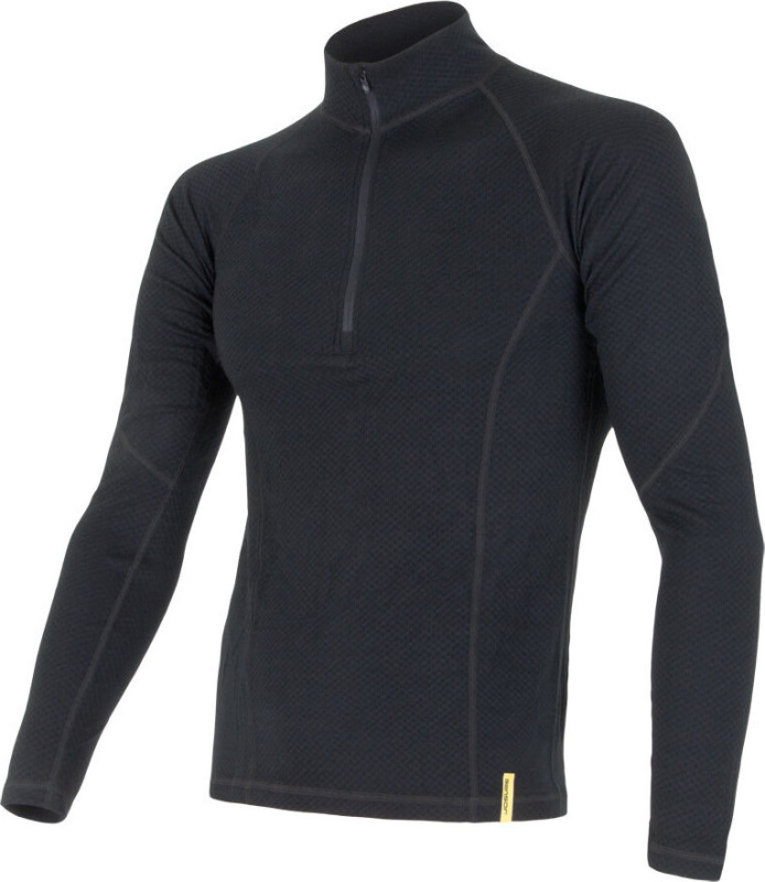 Pánské merino tričko SENSOR df černá/zip Barva: černá, Velikost: XL