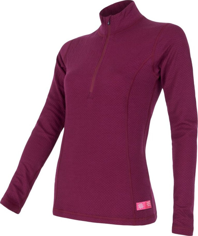 SENSOR MERINO DF dámské triko dl.rukáv zip lilla Velikost: XL