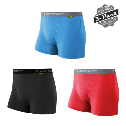 SENSOR MERINO ACTIVE 3-PACK pánské trenky černá/červená/modrá Velikost: S