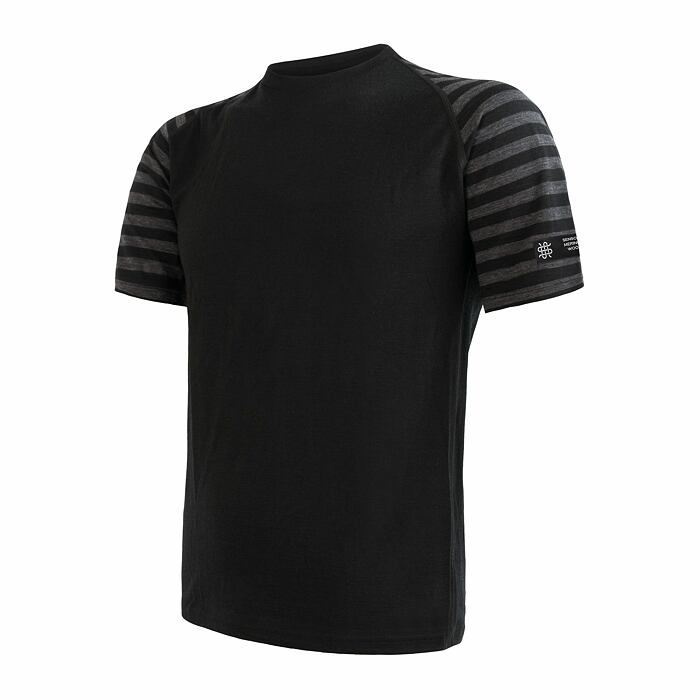 SENSOR MERINO ACTIVE pánské triko kr.rukáv černá/šedá pruhy Velikost: S