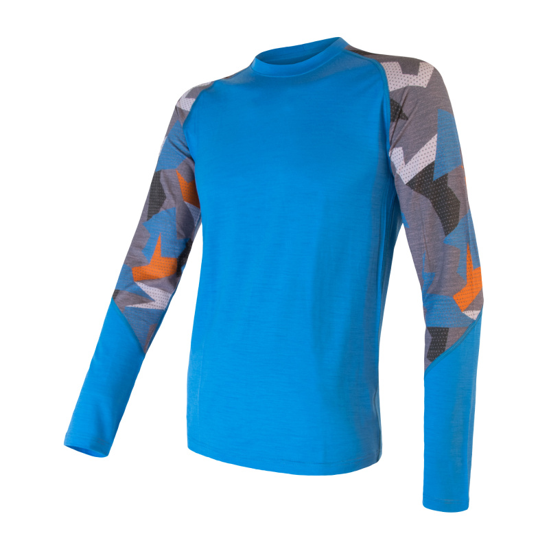 SENSOR MERINO IMPRESS pánské triko dl.rukáv modrá/camo Velikost: S