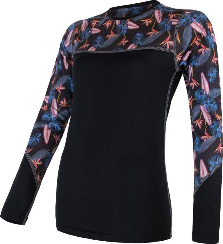 Dámské termo tričko SENSOR Merino impress černá/floral Barva: černá, Velikost: L