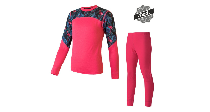 SENSOR MERINO IMPRESS SET dětský triko dl.rukáv + spodky magenta/floral Velikost: 120