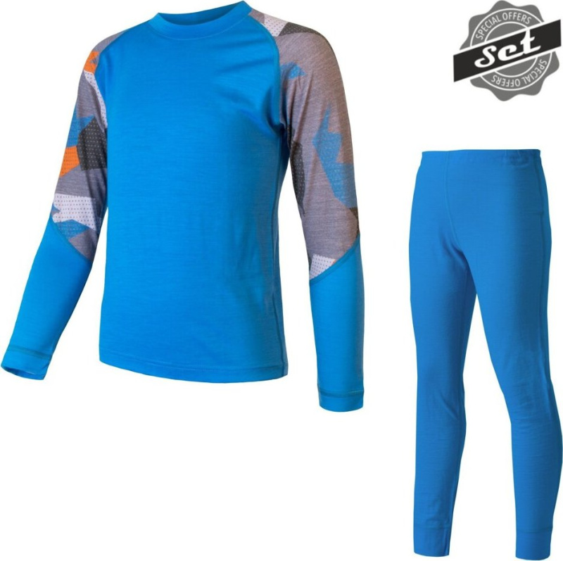 Dětský funkční set SENSOR Merino impress modrá/camo Barva: Modrá, Velikost: 130