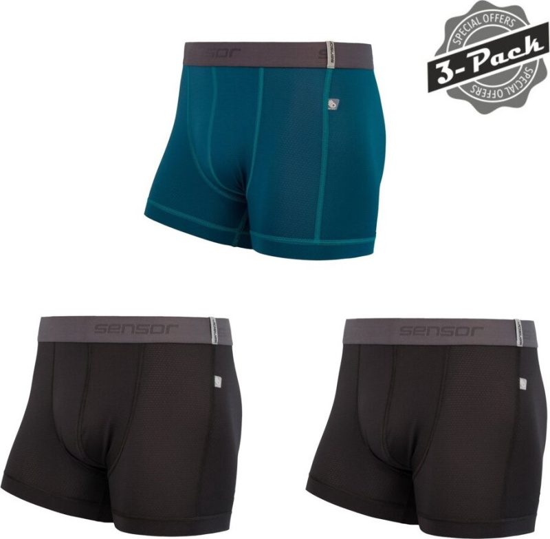 Pánské funkční boxerky SENSOR Coolmax tech černá/černá/modrá Barva: Modrá, Velikost: S