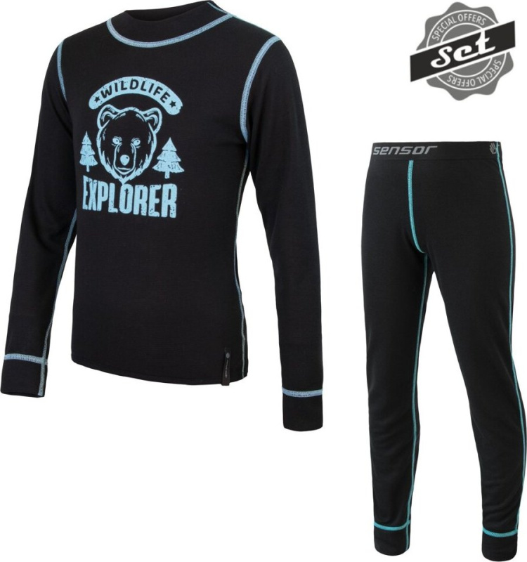 Dětský funkční set SENSOR Double Face Wild černá Barva: černá, Velikost: 130