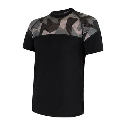 Pánské merino tričko SENSOR Impress černá/camo Barva: černá, Velikost: S