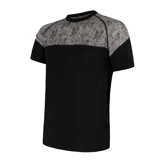 Pánské merino tričko SENSOR Impress černá/skulls Barva: černá, Velikost: XL