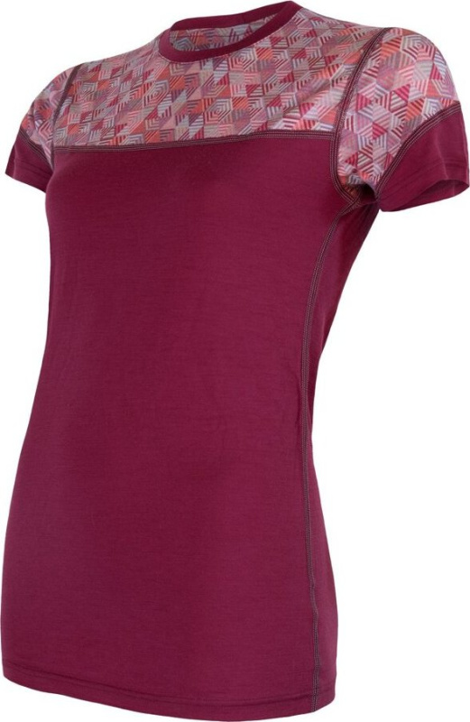 Dámské merino tričko SENSOR Impress růžová/pattern Barva: fialová, Velikost: S