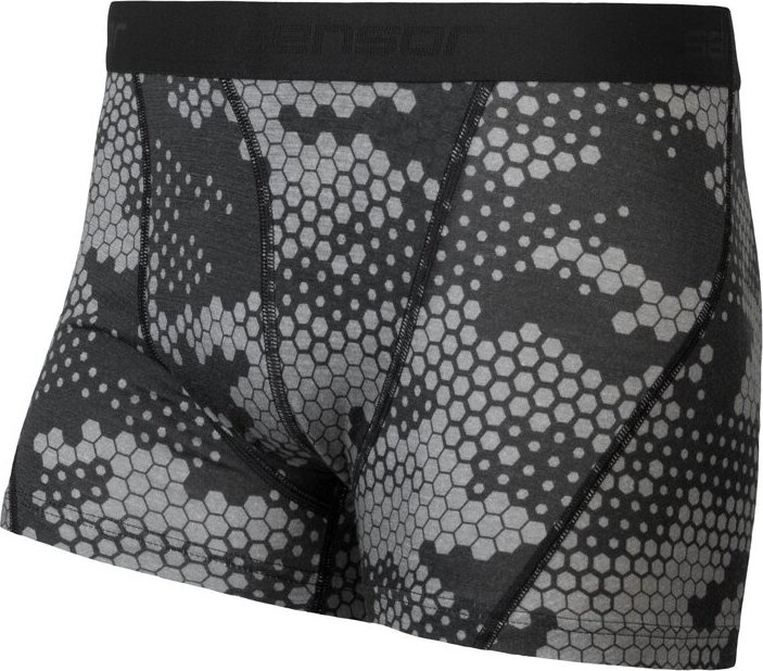Pánské merino boxerky SENSOR Impress černá/honeycomb Barva: černá, Velikost: S