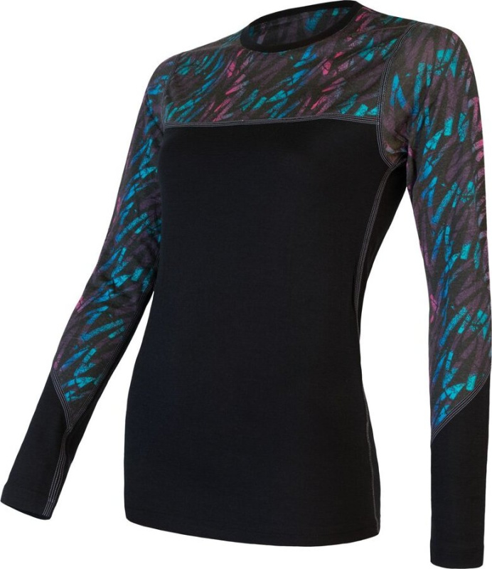 Dámské termo tričko SENSOR merino Impress černá/stripes Barva: černá, Velikost: S