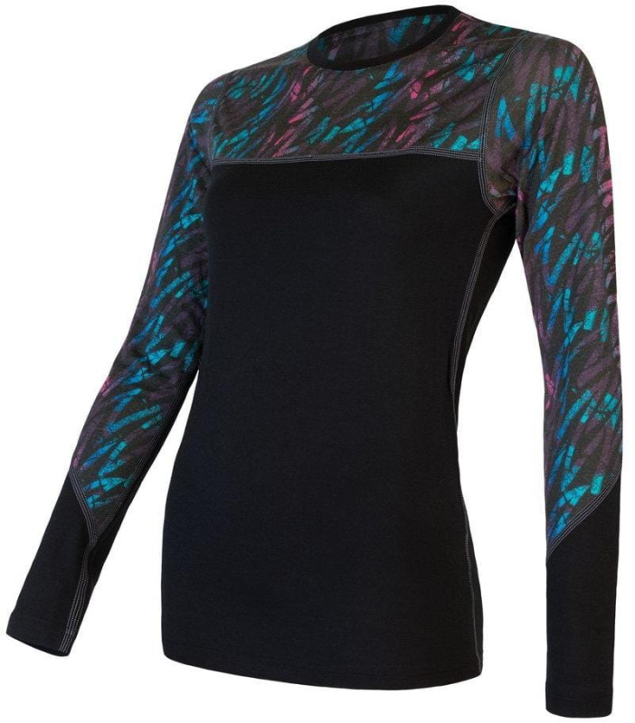 Dámské termo tričko SENSOR merino Impress černá/stripes Barva: černá, Velikost: S