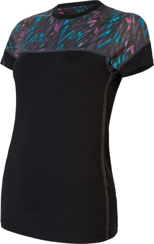 Dámské merino triko SENSOR Impress černá/stripes Barva: černá, Velikost: L