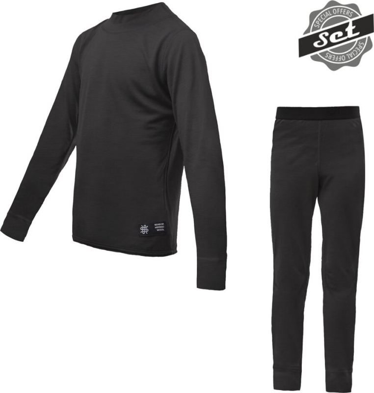 Juniorský termo set SENSOR Merino Active černá Barva: černá, Velikost: 160