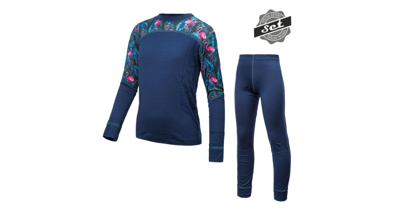 Dětský termo set SENSOR Merino Impress deep blue/floral Barva: Modrá, Velikost: 110