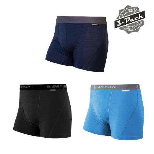 SENSOR MERINO ACTIVE 3-PACK pánské trenky černá/modrá/deep blue Velikost: S