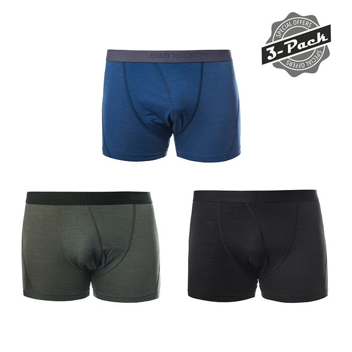 Pánské merino trenky 3ks SENSOR Air černé/zelené/modré Barva: Modrá, Velikost: M