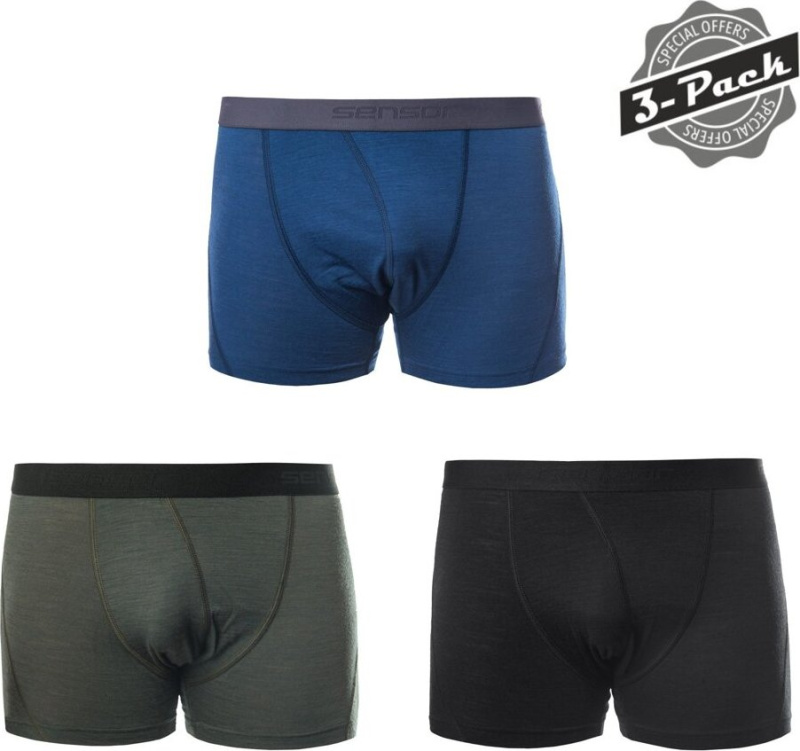 Pánské merino trenky 3ks SENSOR Air černé/zelené/modré Barva: Modrá, Velikost: L