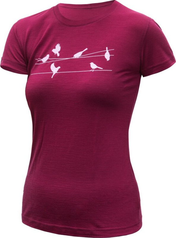 SENSOR MERINO ACTIVE SONGBIRDS dámské triko kr.rukáv lilla Velikost: XL