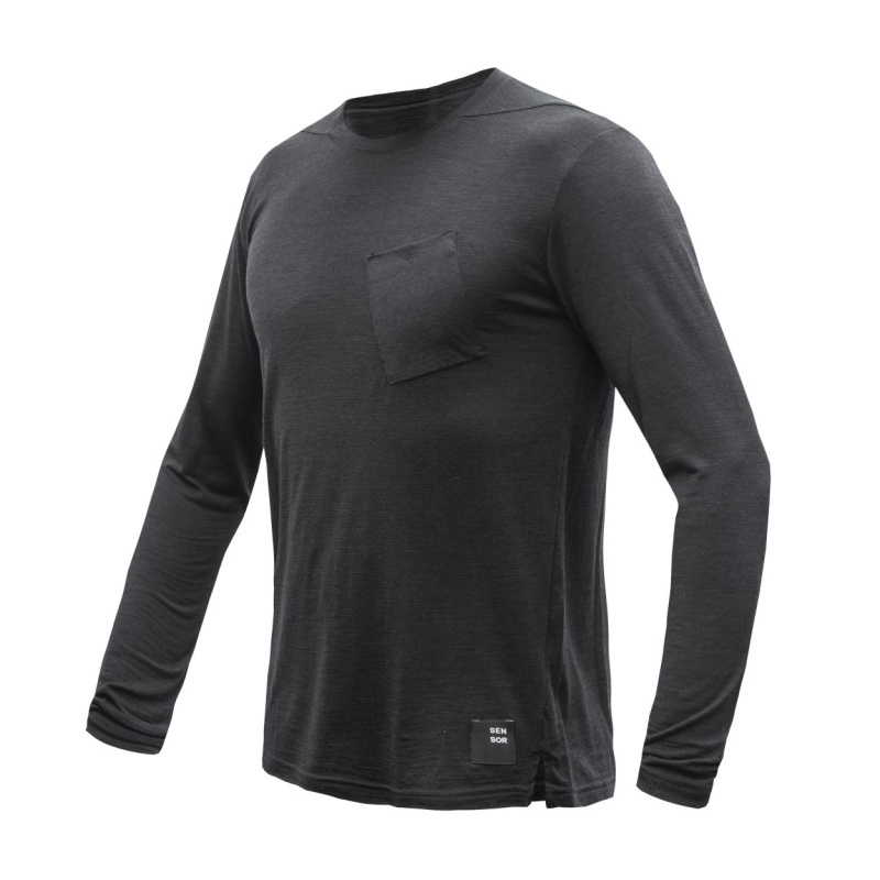SENSOR MERINO AIR traveller pánské triko dl.rukáv černá Velikost: XL