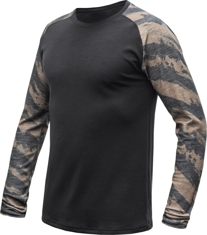 SENSOR MERINO BLEND IMPRESS pánské triko dl.rukáv černá/brush Velikost: L