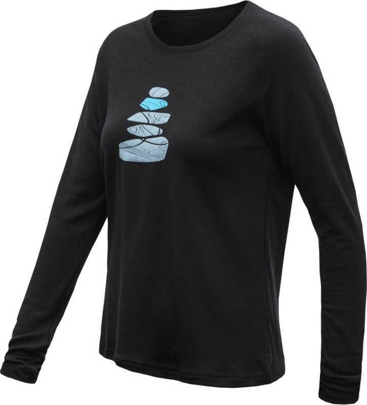 SENSOR MERINO BLEND STONES dámské triko dl.rukáv černá Velikost: XL