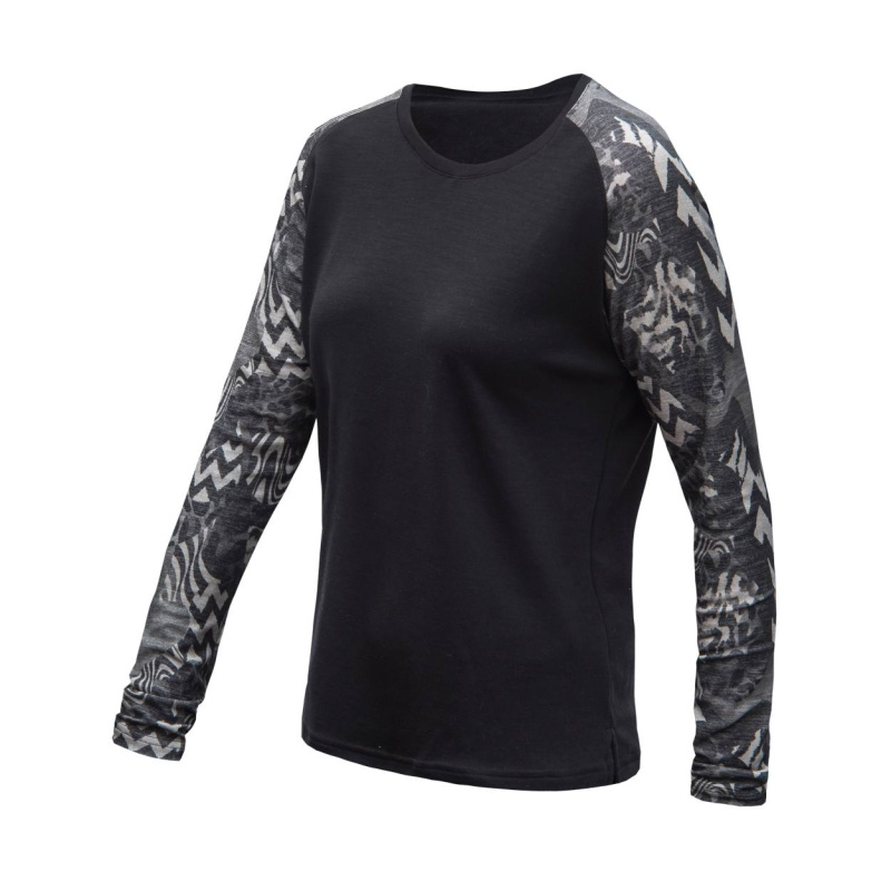 SENSOR MERINO BLEND IMPRESS dámské triko dl.rukáv černá/zebra Velikost: S