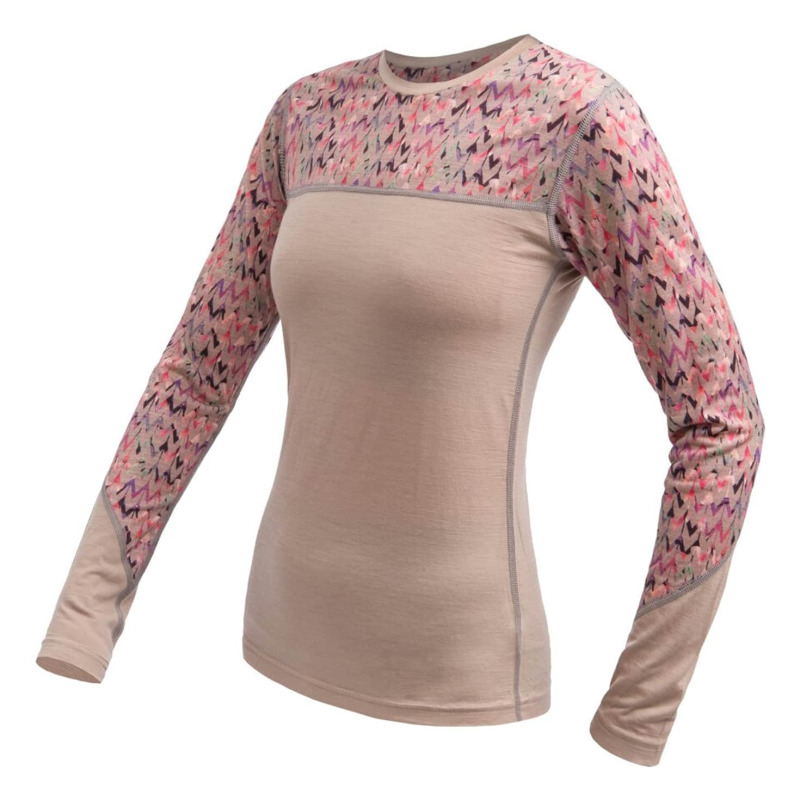 SENSOR MERINO IMPRESS dámské triko dl.rukáv almond beige/origami Velikost: M