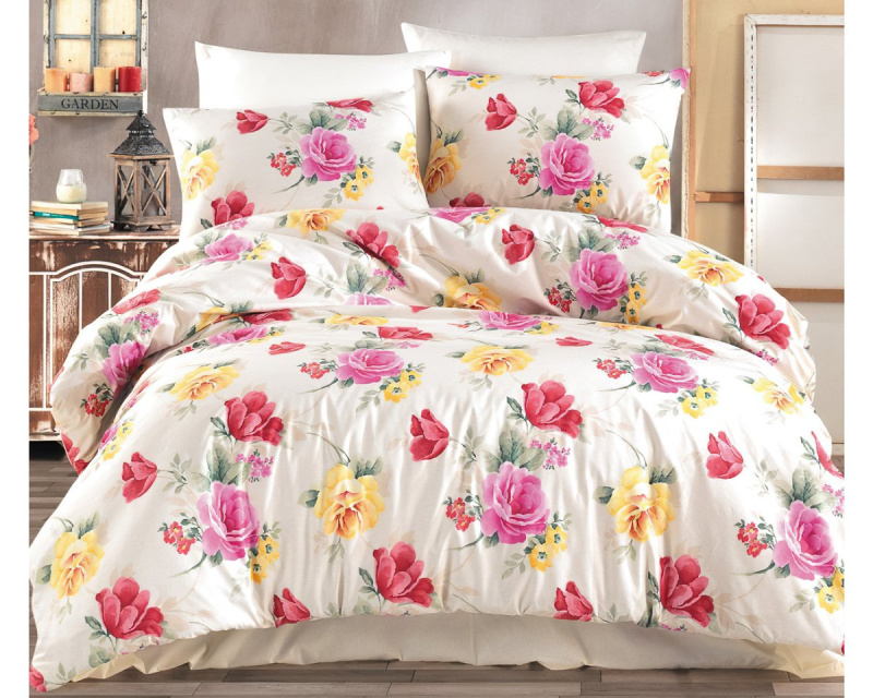 BedTex povlečení TULIP SMETANOVÉ, květinové, bavlna hladká, 140x200cm + 70x90cm