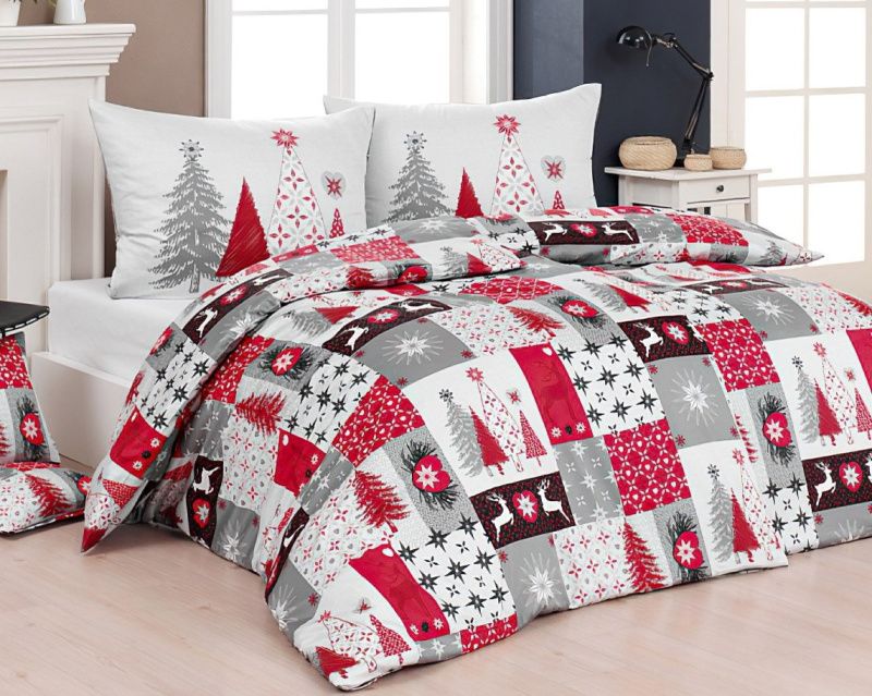 Matějovský Povlečení CHRISTMAS JOY zimní vzor, červené, flanel premium, 140x200cm + 70x90cm