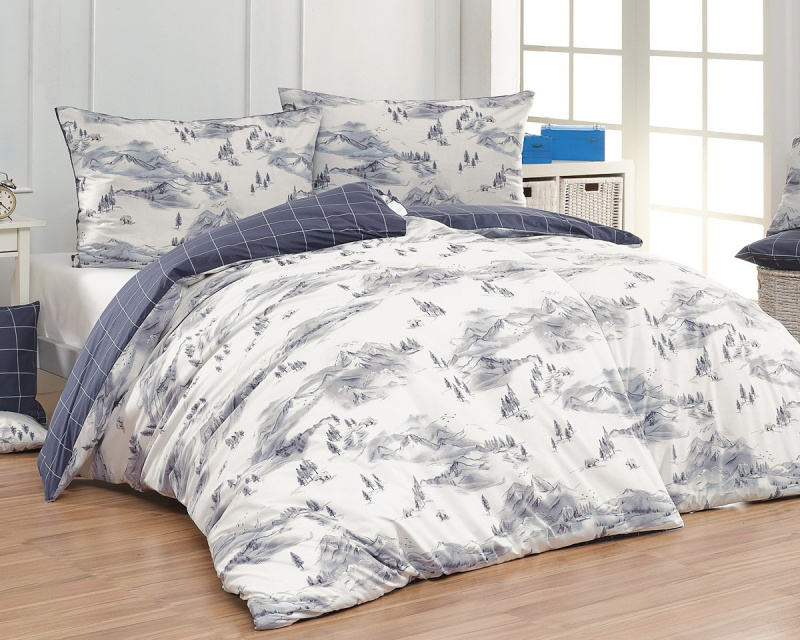 Matějovský Povlečení POLAR BLUE, zasněžené hory, bavlna hladká, 140x200cm + 70x90cm