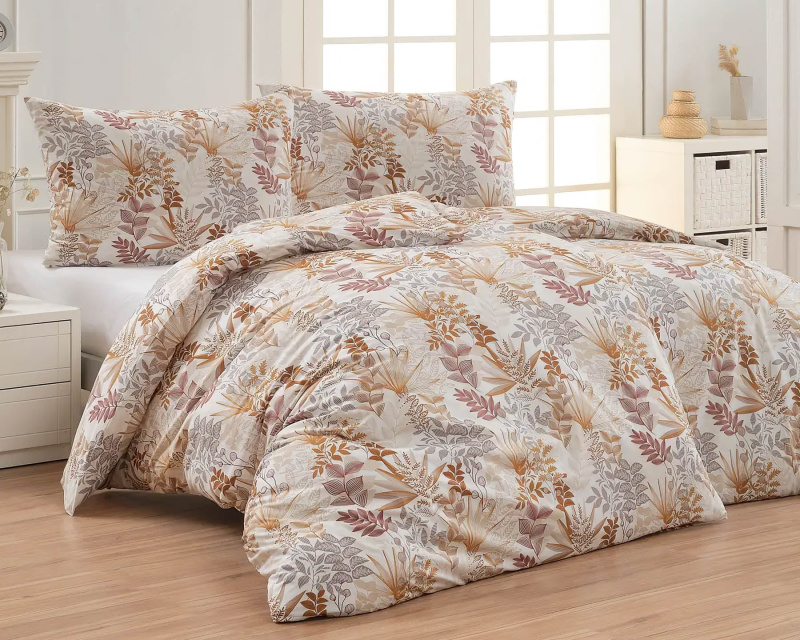 Matějovský Povlečení CLEMENTINE, béžové a hnědé listy, bavlna hladká, 140x200cm + 70x90cm
