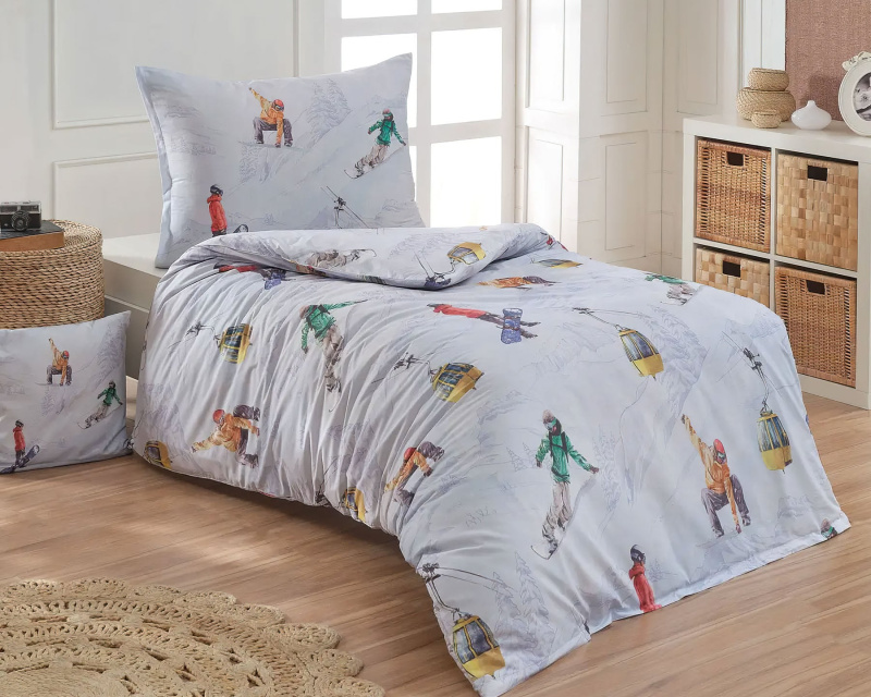 Matějovský Povlečení SNOWBOARD, šedomodré, bavlna hladká, 140x200cm + 70x90cm