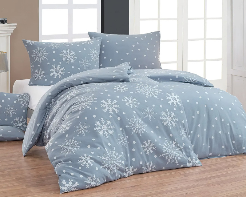 Matějovský Povlečení SNOWFLAKES, sněhové vločky, modré, flanel premium, 140x200cm + 70x90cm