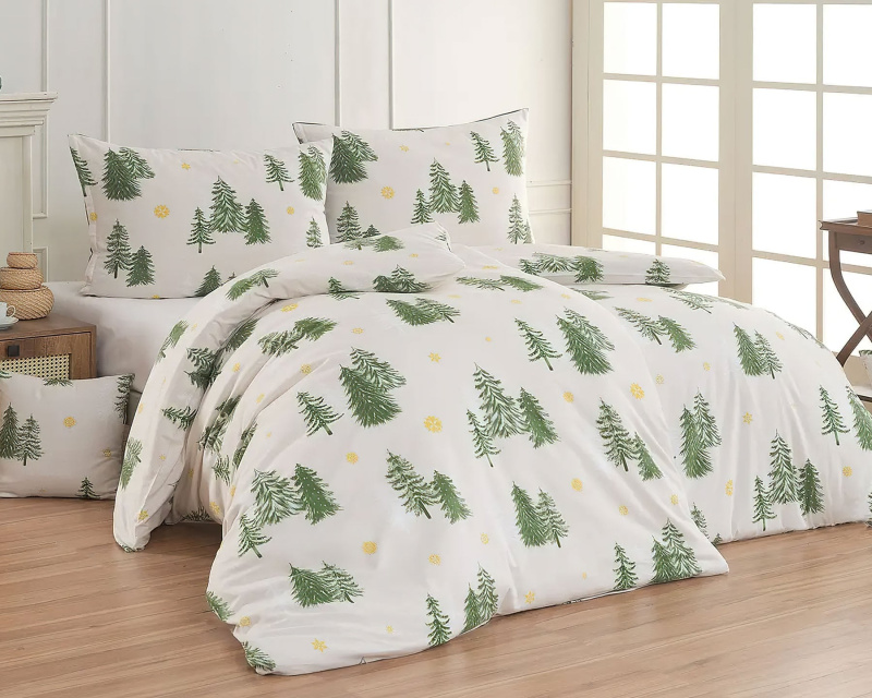 Matějovský Povlečení REESE, zelené stromečky, flanel premium, 140x200cm + 70x90cm