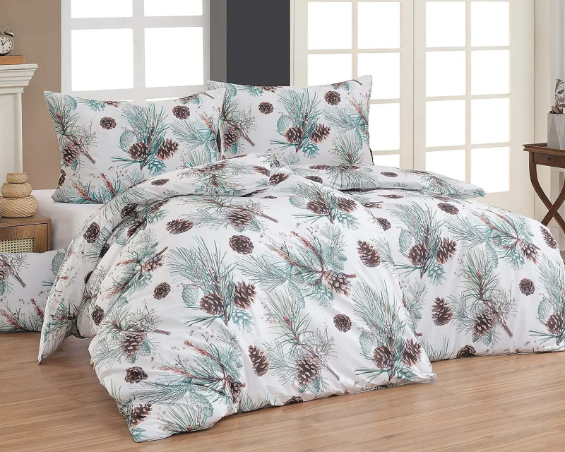 Matějovský Povlečení MELVIN, borové šišky, bílé, bavlna hladká digitál, 140x200cm + 70x90cm