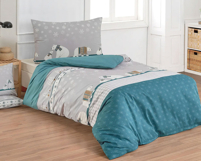 Matějovský Povlečení ALBI, lední medvědi, šedo-tyrkysové, bavlna hladká, 140x200cm + 70x90cm