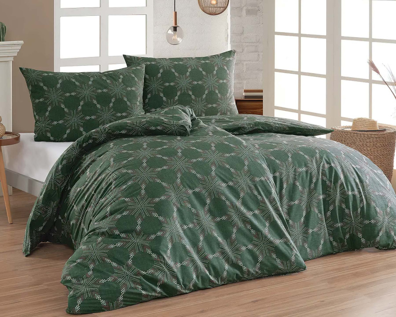Matějovský Povlečení MORGAN, vločky, tmavě zelené, bavlna hladká, 140x200cm + 70x90cm