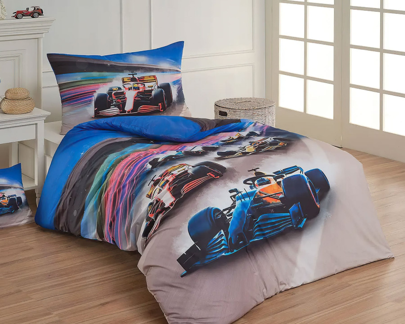 Matějovský Povlečení dětské FORMULE, modré, bavlna hladká, 140x200cm + 70x90cm